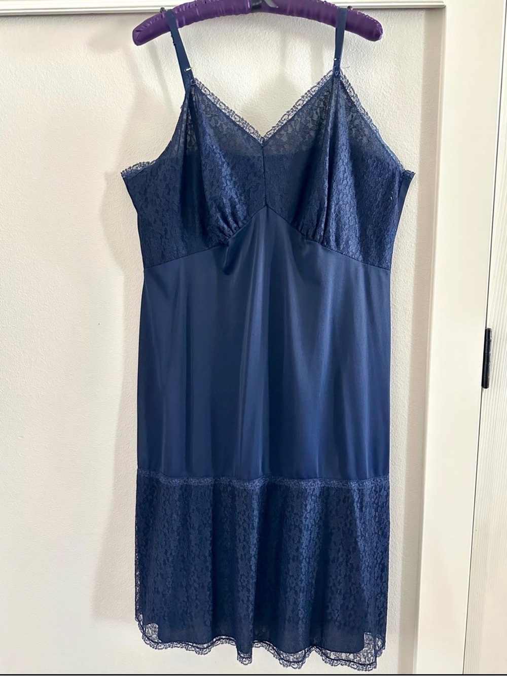 Vintage Sears Charmode plus size lace slip navy Womens size 46 *see measurements